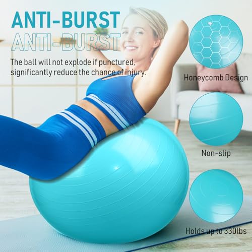 Image of Leyndo 4 Pcs 26 Inch Yoga Exercise Ball Pilates Pregnancy Birthing Fitness Ball with Quick Pump Anti Burst for Improved Posture, Balance, Yoga, Pilates, Training