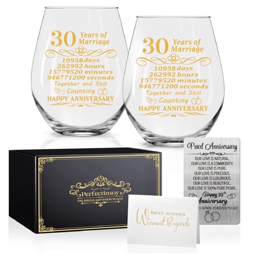Perfectinsoy 30 Years of Marriage Wine Glasses Set of 2