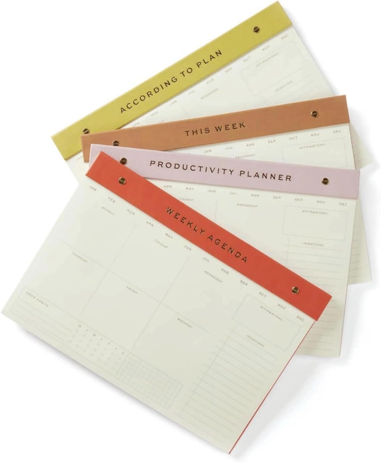 DesignWorks Ink Weekly Planner Notepad - Undated Weekly To Do List & Habit Tracker - Desk Planner Pad with 60 Sheets - Space for Affirmations & Intentions - 9.75" x 14" - Camel