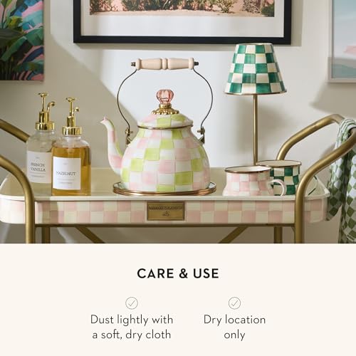 Image of MACKENZIE-CHILDS LED Rechargeable Cafe Table Lamp, Cordless Decorative Lamp, Green-and-White Emerald Check
