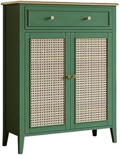 ZXFIYTBH Zapatero Zapatero de ratán Estilo Vintage de 4 Niveles con Puertas, estantes Ajustables y Zapatero de Madera con cajones. Gabinete de Almacenamiento de Zapatos