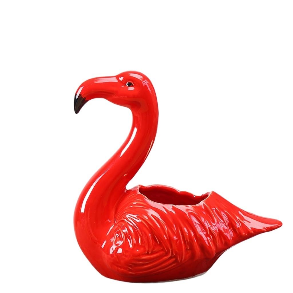 GELASIGE Flower Pots Creative Succulent Flowerpots, Gardening Balcony Table Decorations, Flamingo Ceramic Flowerpots Outdoor Flower Pots(L)