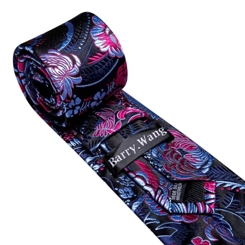 Image of Barry.Wang Flower Ties for Men Silk Woven Floral Tie Sets Necktie Handkerchief Cufflinks Wedding Party
