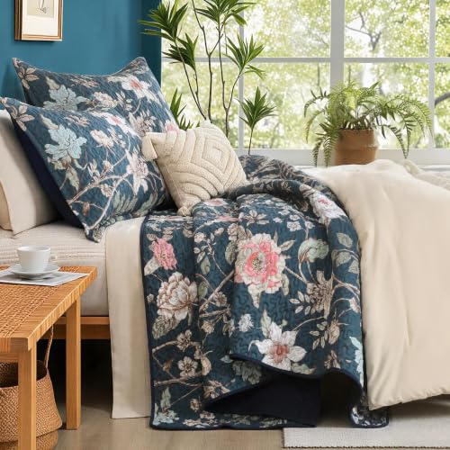 Litanika Floral Teal Quilt Queen - 3Pcs Botanical Birds Bedding Set by Litanika - Used condition - Image 2