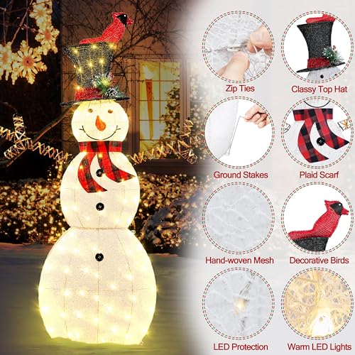 Yaheetech YT-00130104 5 Ft Lighted Christmas Snowman, Outdoor Christmas Decoration W/ 80 Warm White Led Lights/Ground Stakes/Zip Ties For Holiday Front Yard/Porch/Indoor Decor thumb #3