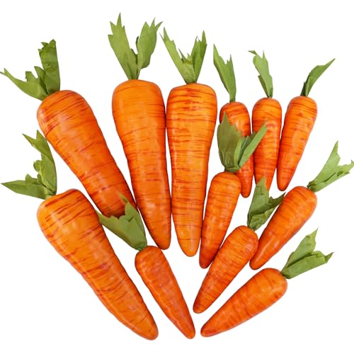Winlyn 12 Pcs Easter Artificial Carrots Decorative Orange Foam Carrots Lifelike Simulation Artificial Vegetables for Home Kitchen Decor Spring Easter Basket Bunny Wreath DIY Crafts Photo Props