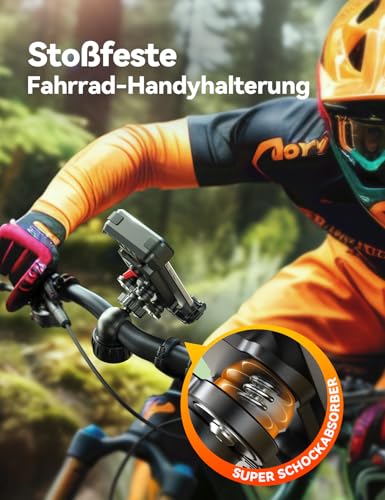 JOYROOM 2026 Handyhalterung Fahrrad Vibrationsgedämpft Universal Handyhalter Motorrad, Anti-Shake Handy Halterung Fahrradlenker für iPhone 17/16/15 Pro Max, Samsung S26/S25 Ultra, Smartphone 4,7\-7\