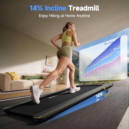Image of YPOO Ultra Slim Walking Pad Treadmill with 14% Incline, Under Desk Walking Pad with Auto-Maintenance System Belt, Smart App & Remote Control, Portable Treadmill for Home Office, 350LBS Capacity
