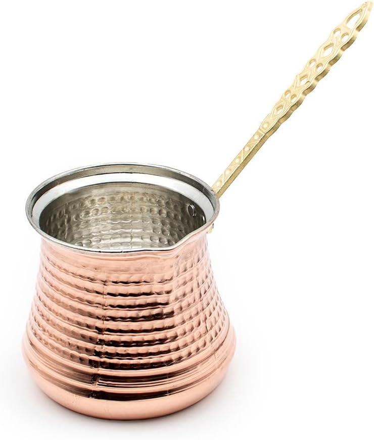 Copper Turkish Coffee Pot and Milk Warmer Set - Gaziantep Handcrafted Cezve - Large Capacity Metallic Design
