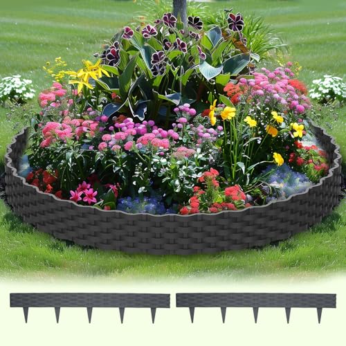 Bordure de Parterre en Plastique,Bordure de Pelouse,Palissade de Jardin,Bordure de Jardin Flexible,Clôture de Jardin Exterieur,Souple Aspect Rotin,Gazon Décoration,1M x5 Pièces,Anthracite