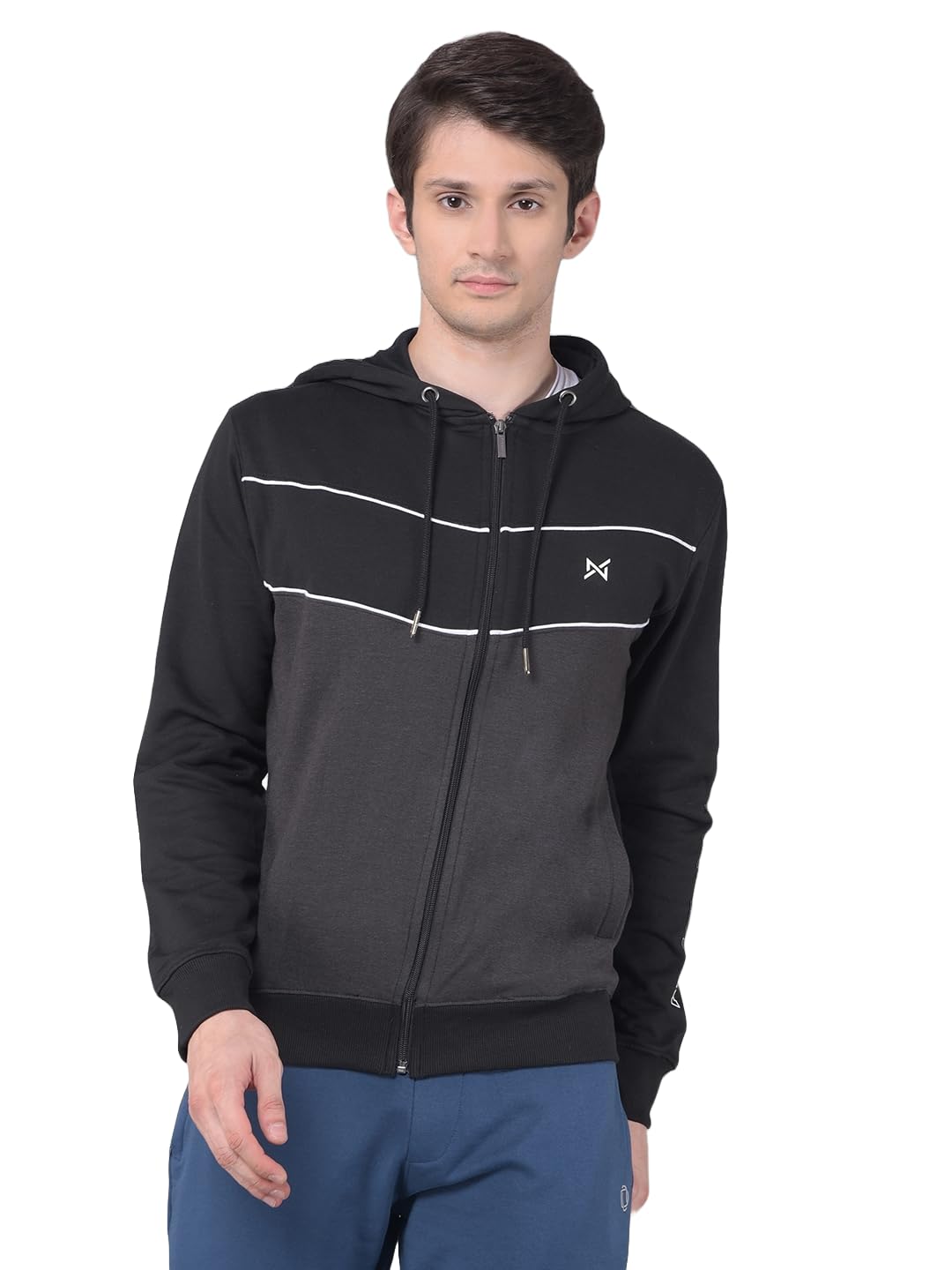force nxt Super Combed Cotton Rich Fleece Mens Colorblocked Hoodie with Zipper & Pockets-picture-41