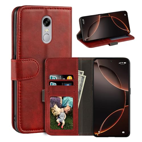 UOGNADGD Leder-Flip-Hülle Kompatibel mit Bluboo Maya Max Geldbörsen-Hülle mit Kartenfächern, Magnetverschluss, Kickstand, RFID Stoßfest (Rot)