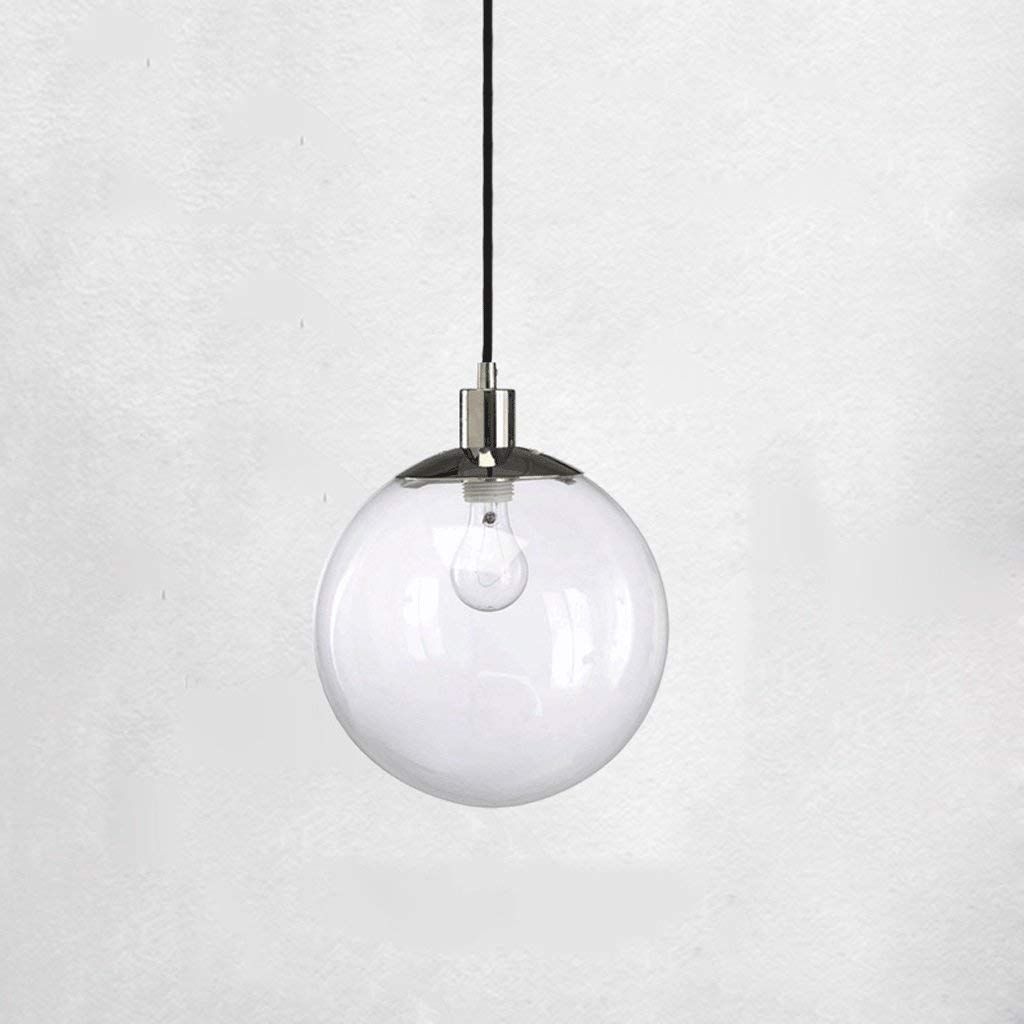 Nordic Simple Ball Hanging Lights, Transparent Glass Lampshade, Stylish Warm Bedroom Bedside Table Bar Decorated Decorative Chandeliers (Color : C, Size : 25CM)