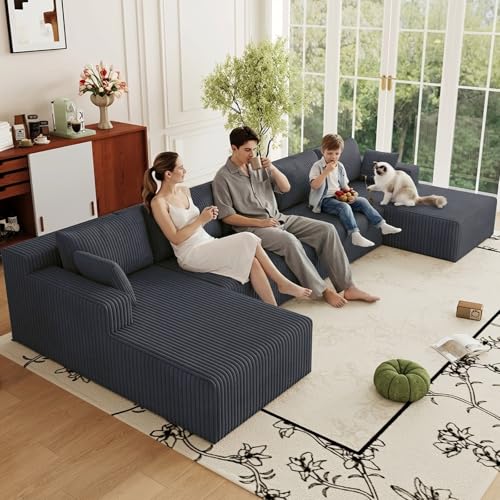 Image of 160 inch Modular Sectional Sleeper Sofa, Boneless Cloud Couch for Living Room, U Shaped 3 Seat Sofa with Deep Seat, Free Combination, Couch in a Box, No Assembly Required (Dark Grey)