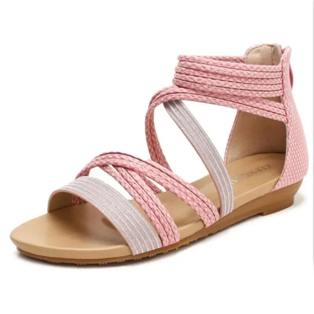 Sandalias de gladiador con cremallera en la espalda y tacón de cuña para mujer, con parte superior de poliuretano, estilo bohemio, para verano