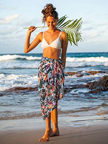 Gerinly Lightweight Scarves: Fashion Flowers Print Shawl Wrap For Women Bloom Floral Apparel (Blue+Green) #TOP4