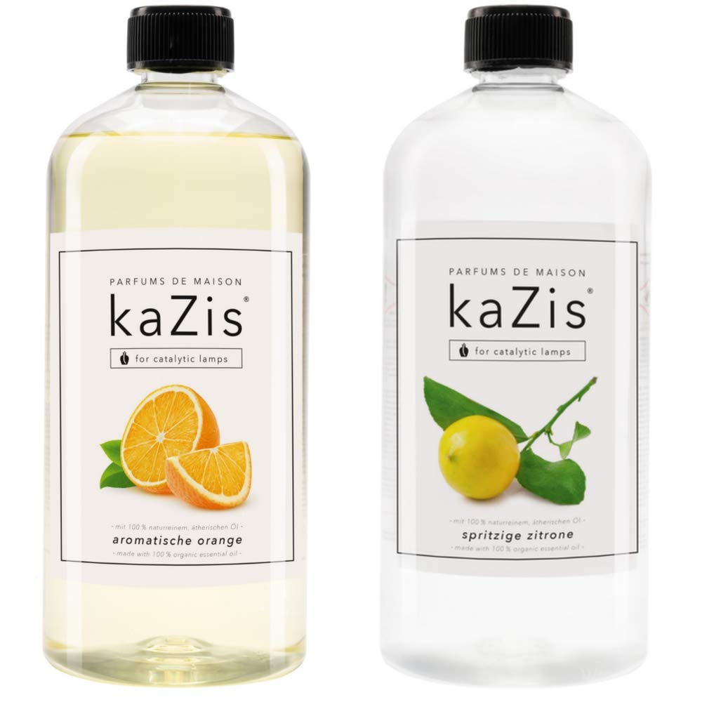 KAZIS® I Duft-Set Spritzige Zitrone + Aromatische Orange I 2 x 1 Liter I Für Alle Katalytischen Lampen geeignet