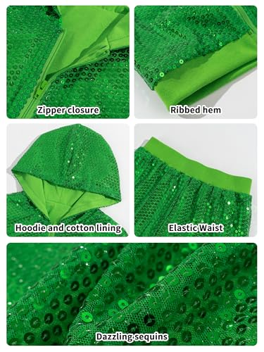 Image of LOLANTA 2Pcs Girls Dance Outfits Cropped Sequin Jacket Pants Set, Kids Hip Hop Dance Costumes for 80s 90s Party 5-15 Years