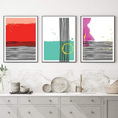 Tableau abstrait moderne 3 pièces pour salon chic 50x75cm