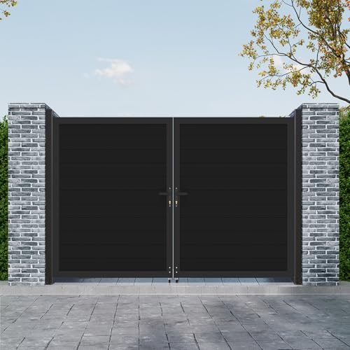 Mondaria Aluminum Double Fence Gate, 6FT H x 10FT W Outdoor Driveway Privacy Gate with Heavy Duty Metal Frame, Rustproof Powder-Coated Gate with Lockable Handle Kit (Posts Not Included)