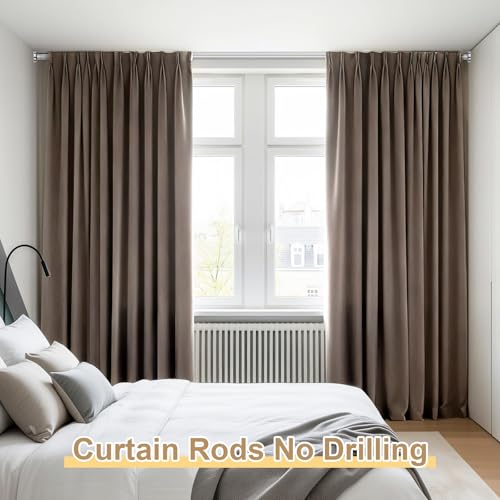 Image of Silver Tension Curtain Rod 41-126In(4-10Ft), Long Outdoor Curtain Rod No Drilling for Window or Patio, Heavy Duty Shower Rod for Bathroom,Rod Diameter 1.26In-One-bond stretching