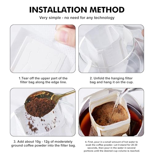 Miniatura 4 de Goedch Drip Coffee Bag: 200 Bolsas De Café Colgantes Por Goteo, Filtro De Café Portátil, Filtro De Café Para Camping Con Orejas Colgantes, Bolsa De Café Para Viajes, Hogar, Oficina