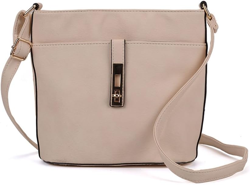 SALLY YOUNG Fashion Women Lock Designer Cross Body Bag (beige)