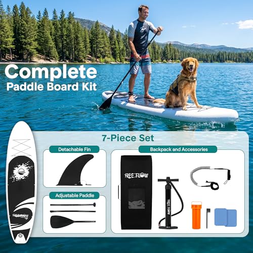Image of SereneLife 10'6 inch Inflatable Stand Up Paddle Board with Premium SUP Accessories - 32 inch Wide Stable Design with Non-Slip EVA Deck Pad, for Youth and Adults, 350 lbs. Capacity
