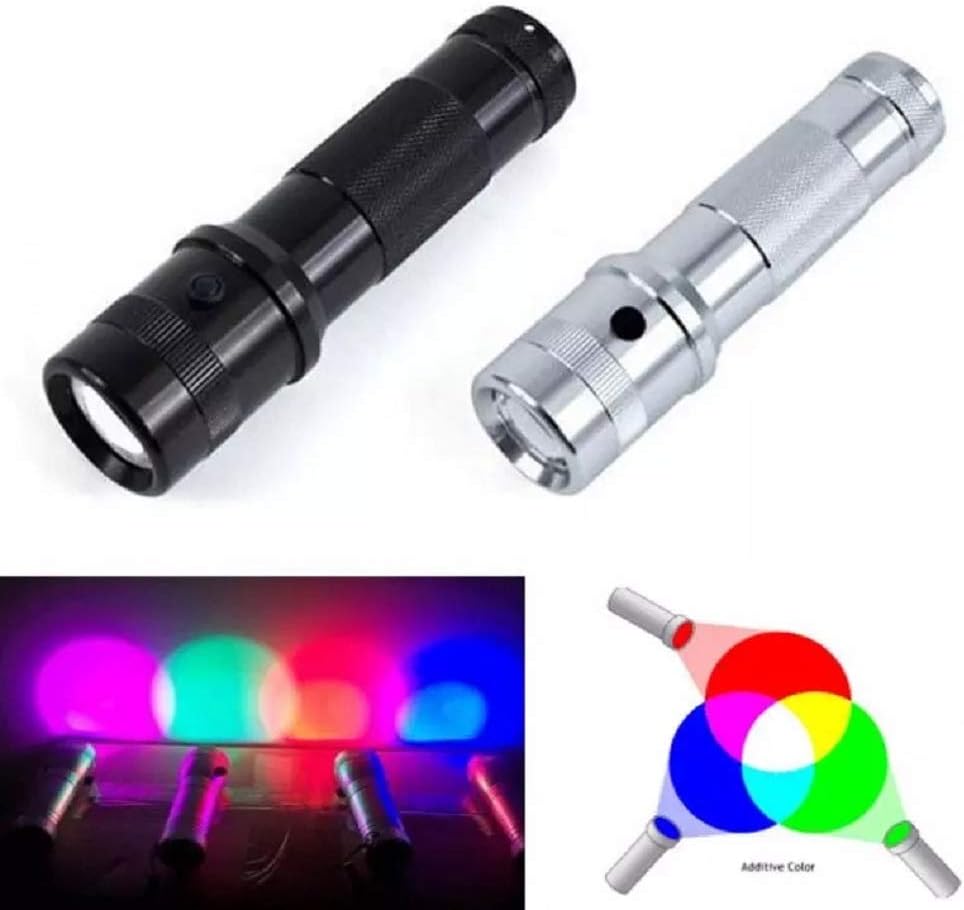 New 10 Color Changing RGB LED Flashlight 3W Aluminium Alloy RGB Edison LED Multicolor LED Rainbow AAA (white)