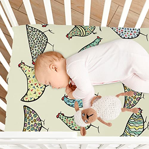 Abstract Hand Drawn Chickens Crib Sheets For Boys Girls Pack And Play Sheets Breathable Mini Fitted Crib Sheet For Standard Crib And Toddler Mattresses Baby Crib Sheets For Girls Babies, 39X27In #TOP7