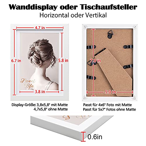 Egofine Bilderrahmen 13x18 cm Weiß 4er-Set, Robuste Holz-Verbund-Fotorahmen mit echtem Glas für Bilder 10x15cm mit Matte… – Bild 6