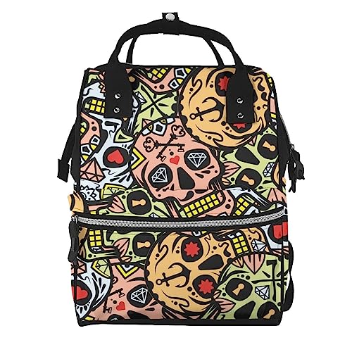 Sac à dos à langer motif crânes en sucre pour maman active en voyage ou en sortie