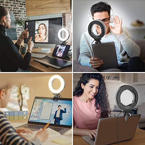 Laptop Selfie Light for Video Conference - 4\" Webcam Conferencing Clip on Lighting, 3200K-6500K Dimmable Led Ring Lights for Remote Work/Zoom Calls/Self Broadcasting/Live Streaming/YouTube/TikTok