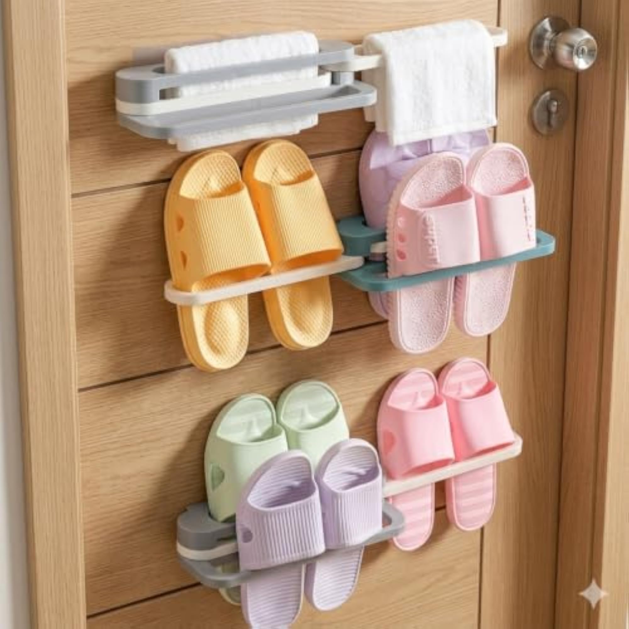 Wall Mounted Folding Slipper Rack, Plastic Organizer