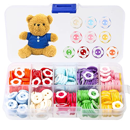 HXC 300 PCS Colour Craft Buttons 2 Hole Double Flower Round Resin Buttons for Sewing Knitting Crafting Baby Cardigans with Plastic Storage Box