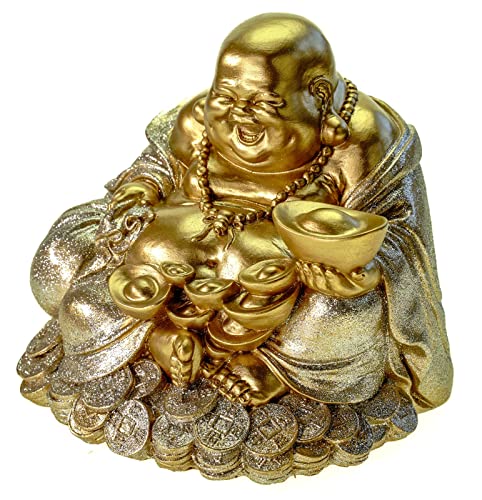 Kremers Schatzkiste Large Money Box Lucky Buddha 18 cm Decorative Piggy Bank Figurine Happy Buddha, Gold-coloured, 18 x 18 x 18 cm - Image 2