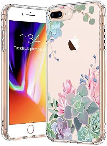 BICOL iPhone 8 Plus Case,iPhone 7 Plus Case,Beautiful Succulents Floral Flower Pattern Clear with Design Soft TPU Bumper Protective Cover Phone Case for Apple iPhone 8 Plus/7 Plus