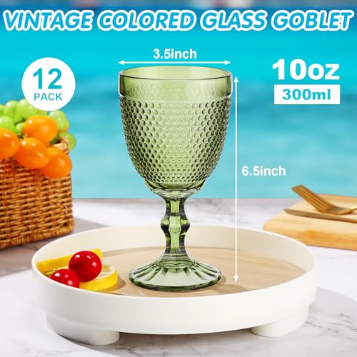 12-Pcs-10-oz-Wine-Glasses-Beads-Colored-Glass-Goblet-Crystal-Classic-Glassware-Embossed-Pattern-Vintage-Goblets-for-Party-Wedding-Friends-Family-Drinking-Water-BeverageGreen