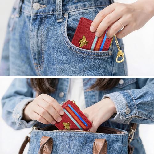 Image of SEAVILIA Card Holder Keychain Wallet for Women with ID Window RFID Coin Purse Bee Gifts Slim Minimalist Small Wallet
