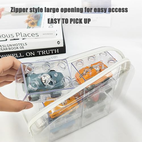 Image of Delphinus Transparent Hard Shell Plastic Zipper Box, One Large and One Small Double Zipper Hard Transparent, Used for Storing Snacks Makeup Tools and Toiletries