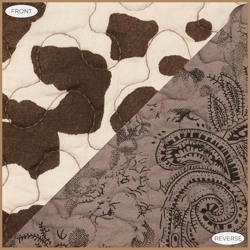 Image of Paseo Road Elsa Cowhide 3 Piece Queen Brown Western Bedding Quilt Set