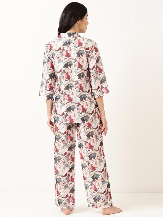 Image of STORIES OF BANNO'S SWAGGER Premium Poly Muslin Floral Co-Ord Set for Women | Soft Pajama Set | Elegant Printed Nightwear Lounge Outfit | Trendy Casual Wear Co-Ord Set