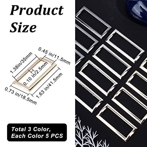 Image of GORGECRAFT 1 Box 3 Colors 15PCS Metal Flat Rectangle Rings Buckle 1-2 /5 inch(35mm) Square Strap Webbing Belt Rings Rectangular Metal Loops Strap for Bag Belt Strap Heavy Duty, Gun Black Gold Silver