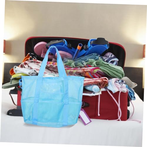 BESPORTBLE Large Capacity Mesh Beach Tote for Women Versatile Outdoor Storage Bag for Travel Organized Beach Essentials for Wet and Dry Items Lightweight Design Sky4