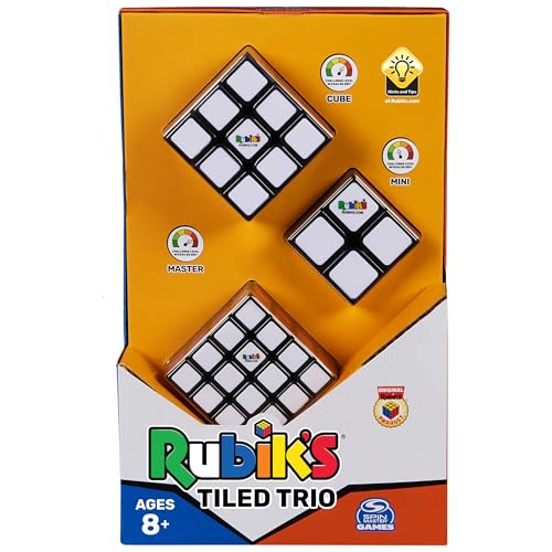 Image of Rubik's Cube, Tiled Trio Bundle 2x2 Mini 3x3 Cube 4x4 Master, Problem-Solving Brain Teaser, Classic Color-Matching Puzzle, Fidget Toy, Sensory Puzzle for Adults, Teens, Kids, Ages 8 & Up