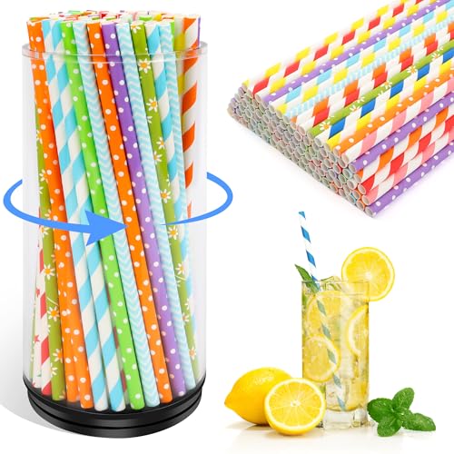 Rotatable Acrylic Straw Dispenser with 100 Colorful Straws