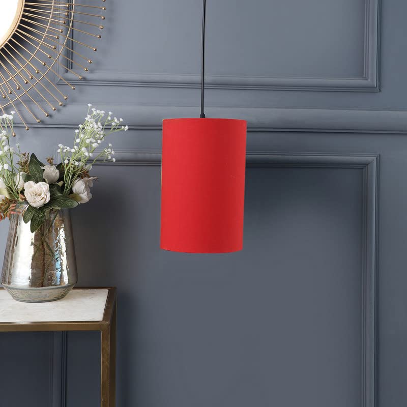 Image of Red Color, Classic Pendant Cylinder Lamp Shade, Decorative Light Lamp, Hanging Spotlight with Fixture, 40Watts, Black Canopy -: Pack of 1 (6 * 10 Inches)