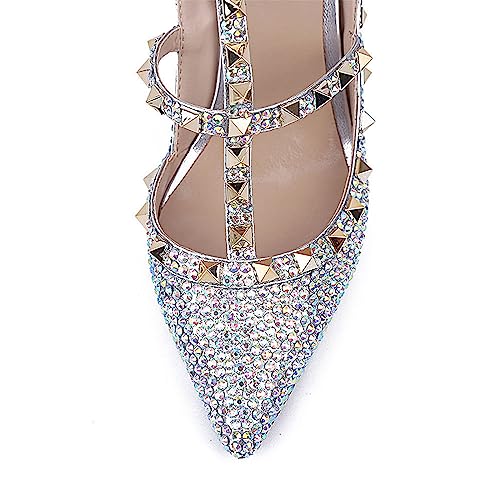 Escarpins pour femmes pointus avec strass rivet et talons aiguilles slingback - 5