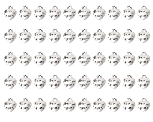 PPhtony Small Metal Love Heart Best Friend Charms for Pendant Earring Bracelet Necklace Keychain Bookmark Jewelry Making Wedding Christmas Party Favors Handmade Craft Project