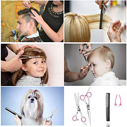 Professional Hair Cutting Scissors Shears Barber Thinning Set Kit- Family Hair Cutting,Barber Hair Cutting Tool Thinning Texturizing/Pink 6" #TOP5